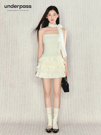 Underpass original design off-white lace hollow cake skirt A-line short slim multi-layer skirt for women