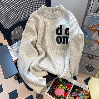 American retro art student lazy chic college style sweater for women autumn and winter retro thickened inner base sweater