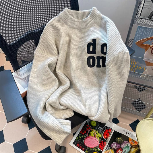 American retro art student lazy chic college style sweater for women autumn and winter retro thickened inner base sweater