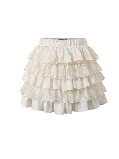 Underpass original design off-white lace hollow cake skirt A-line short slim multi-layer skirt for women