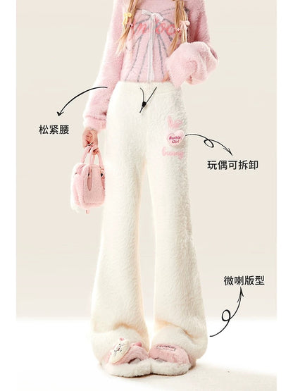 Natural slightly flared white pants for women in autumn and winter 2024 new style small soft and waxy straight plush casual pants