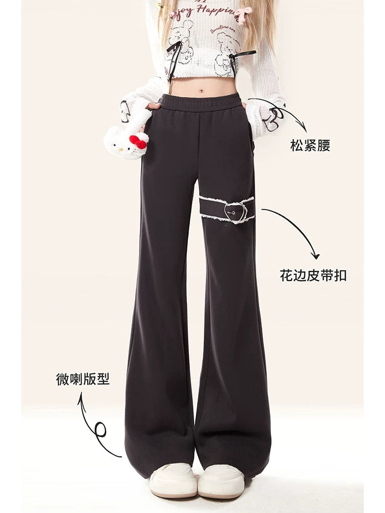 Natural astringent American hot girl black micro-flared casual pants for women in autumn and winter new style slim casual bell-bottom pants