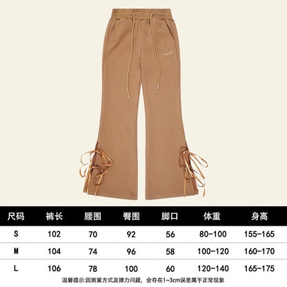 Natural gray drawstring sports boot-cut pants for women, spring and autumn, hot girl high-waisted horn casual horseshoe slimming pants