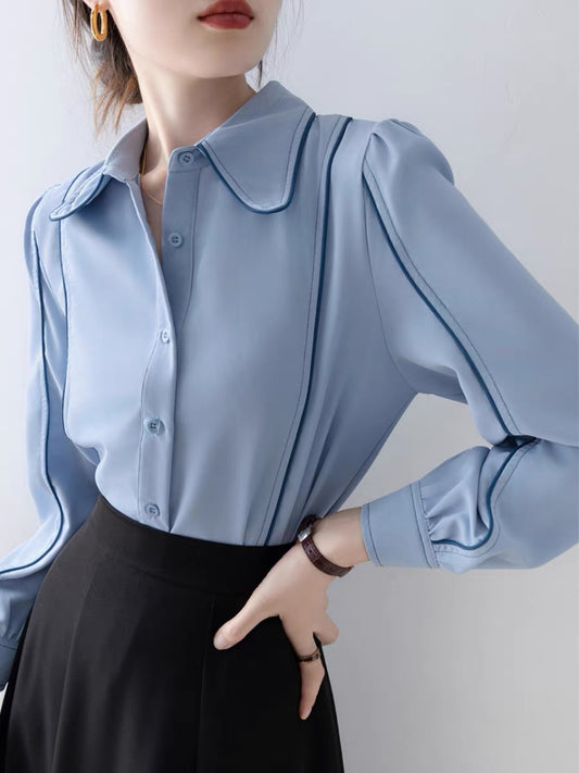 Early autumn new women's blue women's shirt commuting professional shirt 2023 French design long-sleeved top