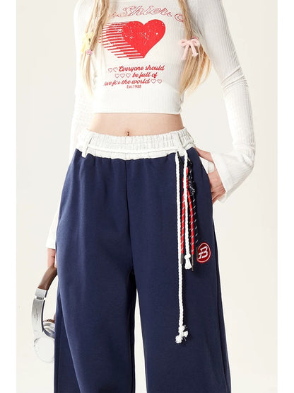 Natural retro American hiphop sports pants for women 2024 new spring and autumn casual loose wide-leg pants