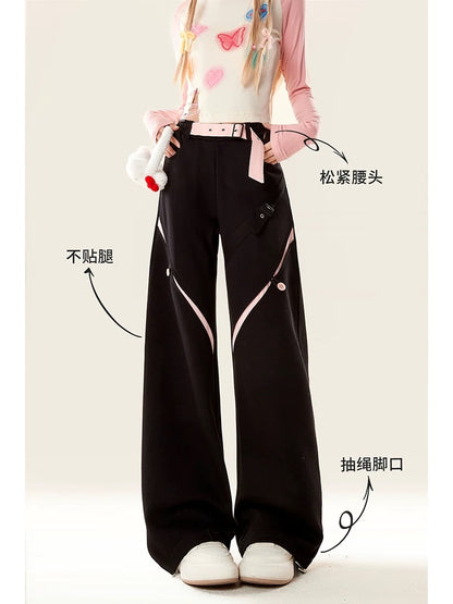 Spring and Autumn Burgundy Overalls Women's Spring and Autumn 2024 New Small High Waist Loose Straight Casual Wide Leg Pants