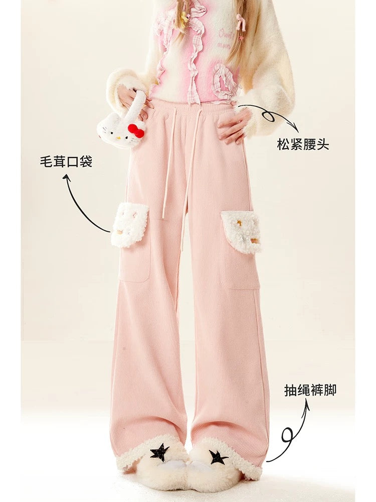 Natural design corduroy wide-leg casual pants for women 2024 new autumn and winter loose lazy style wide-leg pants