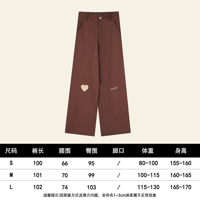 Naturally astringent and sweet love patch casual trousers for women 2024 autumn and winter new Korean style straight loose jeans