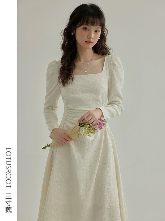 [Three-Inch Lotus Root] Spring 2024 New French Retro Dress Women's Temperament Dress Registration Mid-Length Skirt