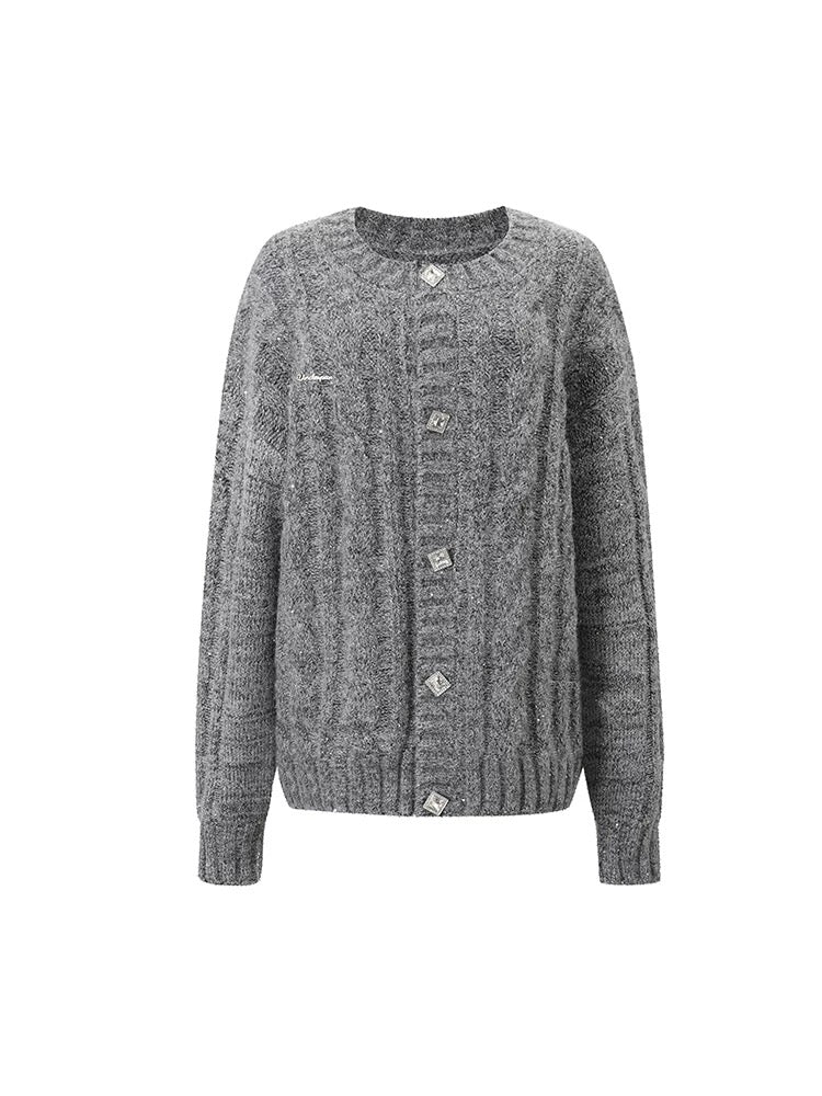 Underpass original design soft and lazy style loose casual thick twist round neck long-sleeved wool knitted cardigan