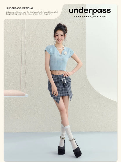 Underpass original design plaid three-dimensional high-waist bow skirt slimming short skirt for women