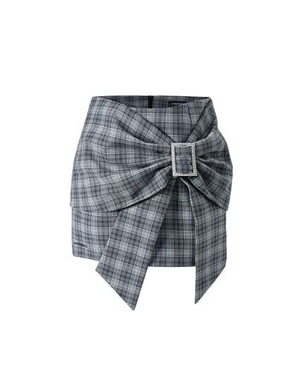 Underpass original design plaid three-dimensional high-waist bow skirt slimming short skirt for women