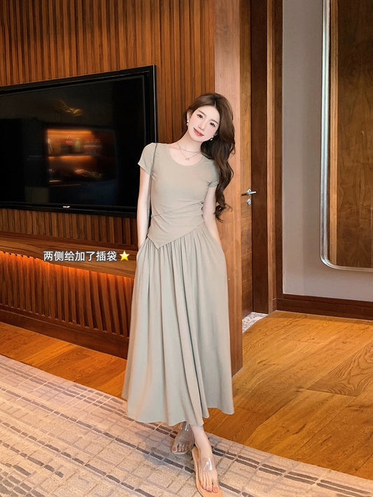 Mrs. Island Song long A-line skirt fashion suit T-shirt top two-piece dress slim fit women summer