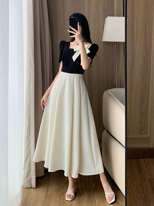 FT GUOGE French Square Neck Dress Women's 2024 Summer New Style Unique Super Beautiful Draping Long Skirt