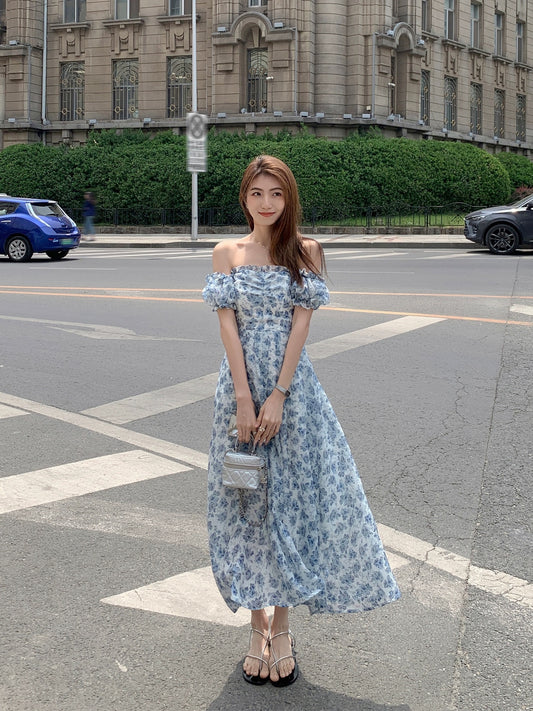 MULVAN French tube top floral dress for women 2024 new summer design two-wear temperament waist long skirt