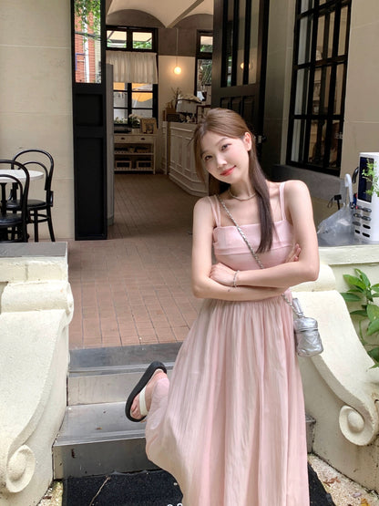 PPHOME Sweet Desire ~ Pink tube top suspender skirt for women summer fairy mesh dress holiday style long skirt