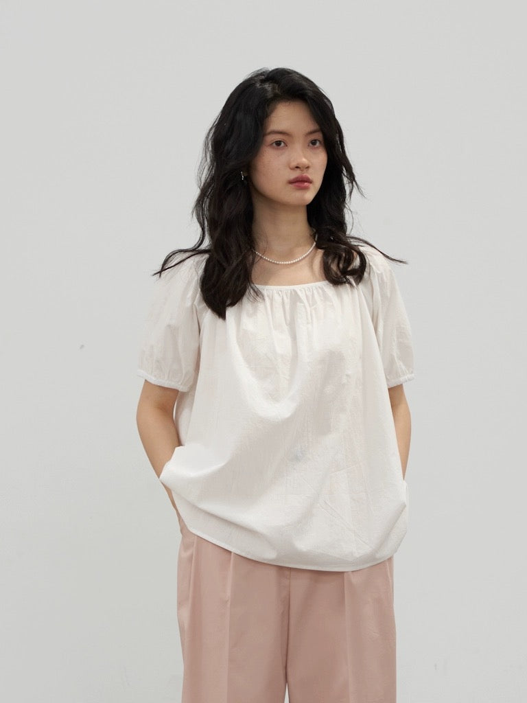 DC/Rose Bubble 2024 New Healing Simple Cotton Thin Lantern Sleeve Short Sleeve Top Pullover Round Neck