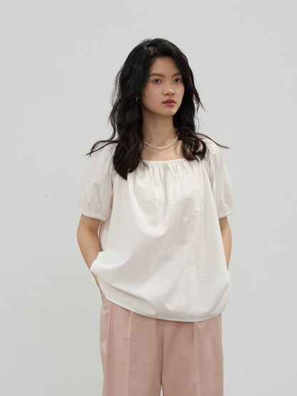 DC/Rose Bubble 2024 New Healing Simple Cotton Thin Lantern Sleeve Short Sleeve Top Pullover Round Neck