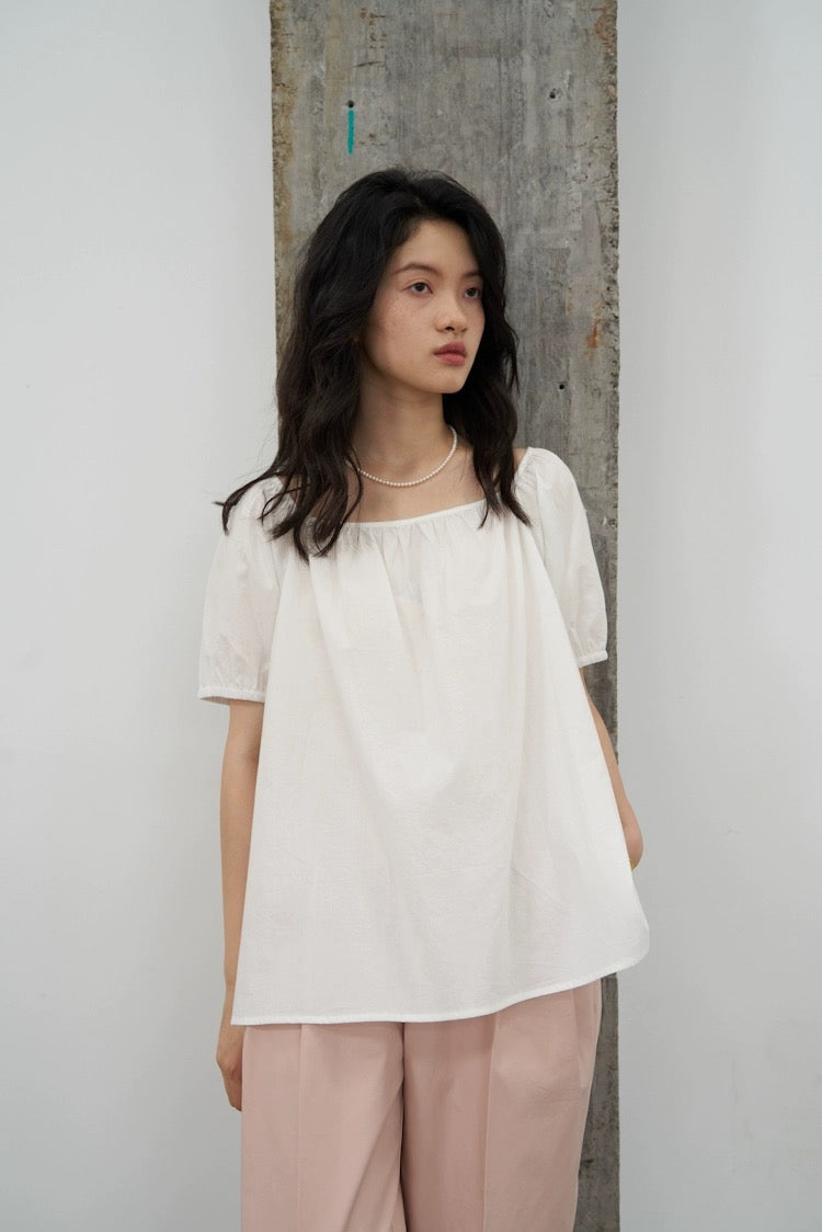 DC/Rose Bubble 2024 New Healing Simple Cotton Thin Lantern Sleeve Short Sleeve Top Pullover Round Neck