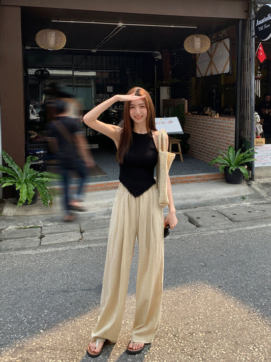 MULVAN high-waisted casual wide-leg pants for women 2024 spring loose, slim, versatile floor-length pants, straight trousers