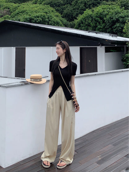 MULVAN high-waisted casual wide-leg pants for women 2024 spring loose, slim, versatile floor-length pants, straight trousers