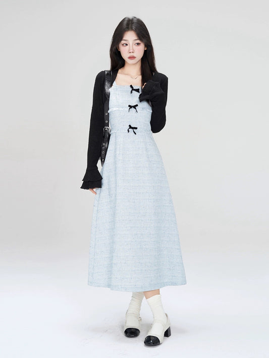 A small wild berry blue dress for women spring and summer 2024 new style waist slimming suit long skirt suspender skirt