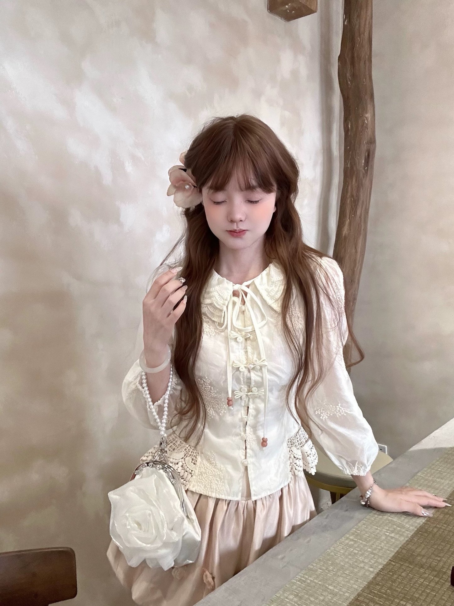 DOLL original [Yueman Peach Blossom] new Chinese style shirt bud pants suit summer niche design two-piece set