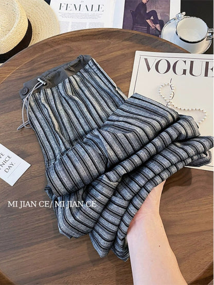 Big brand foreign trade women's clothing counters withdraw summer thin striped wide-leg pants for small women, high-waisted narrow casual pants