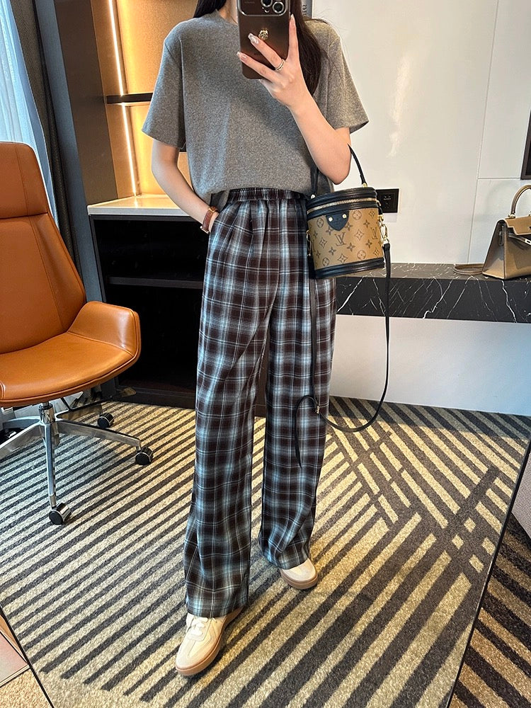 Soft fufu extremely comfortable plaid pants loose 2024 spring new casual high waist drape wide leg pants for women