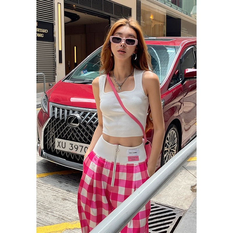 Li Li Li Wanjun spliced drapey wide-leg pants for women summer new dopamine wear casual loose floor mopping pants