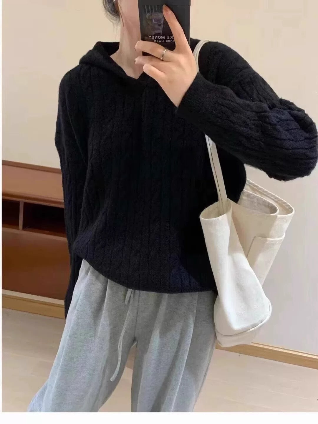 Twist sweater women's sweater autumn and winter 2024 hooded retro Japanese style lazy loose soft waxy sweater top