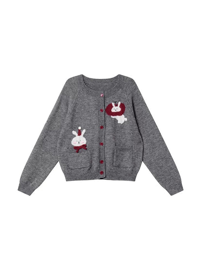 Hello Canon Age-Reducing Cartoon Rabbit Jacquard Knitted Cardigan Women's Autumn New Loose Slim Top