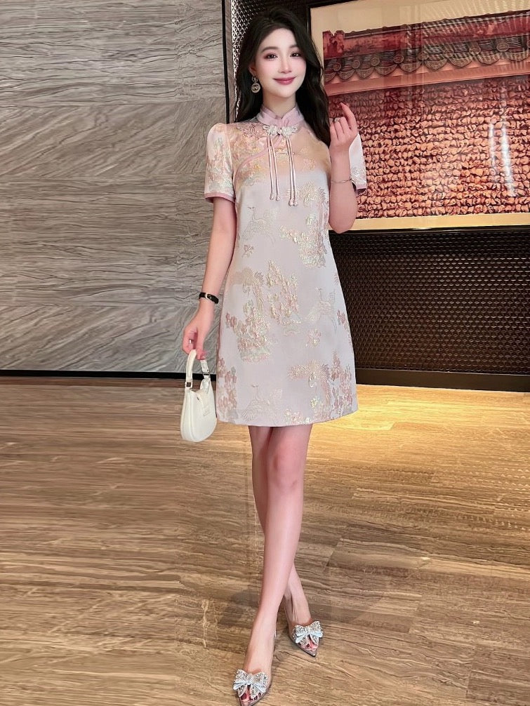 New Chinese style national style dress advanced improved cheongsam gold thread embroidery sweet temperament foreign style skirt women summer