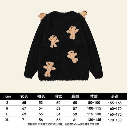 Natural bear doll cute soft waxy lazy sweater for women autumn and winter mohair loose and versatile knitted top