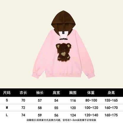 Natural sweet plush bear hooded sweatshirt for women in autumn and winter American design versatile loose jacket top