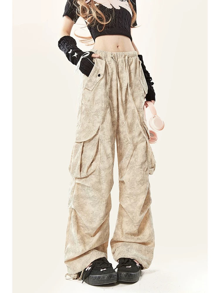 Natural astringent American wasteland style hot girl overalls for women autumn new casual camouflage straight loose wide leg pants