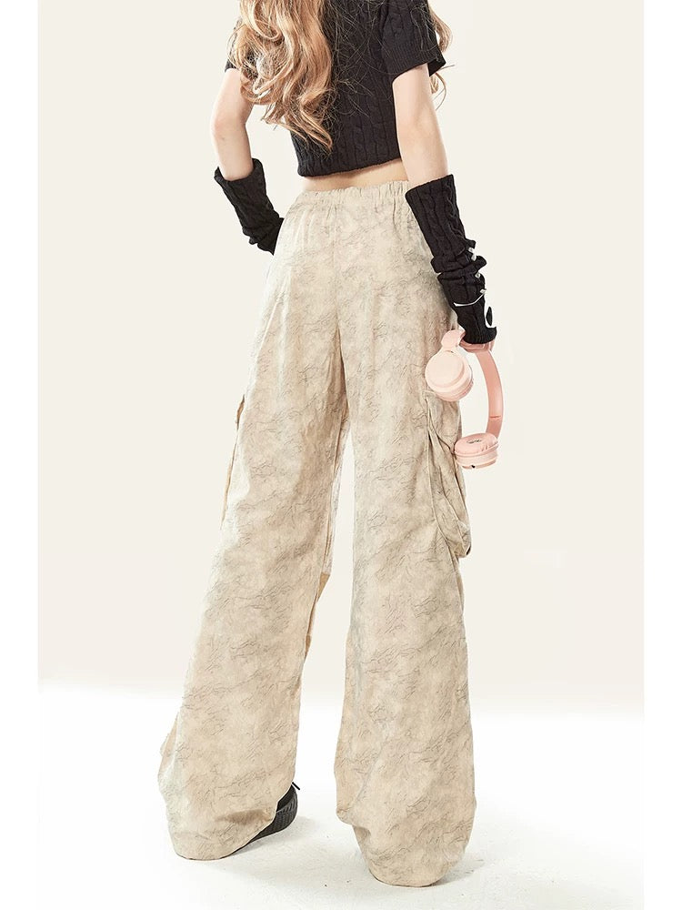 Natural astringent American wasteland style hot girl overalls for women autumn new casual camouflage straight loose wide leg pants