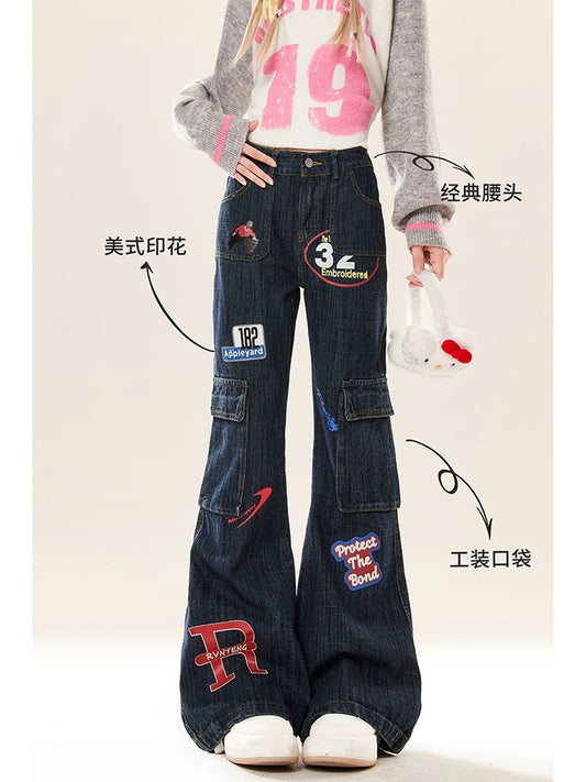 Natural and astringent design niche slightly flared workwear jeans for women in autumn and winter American vibe horn slimming long pants