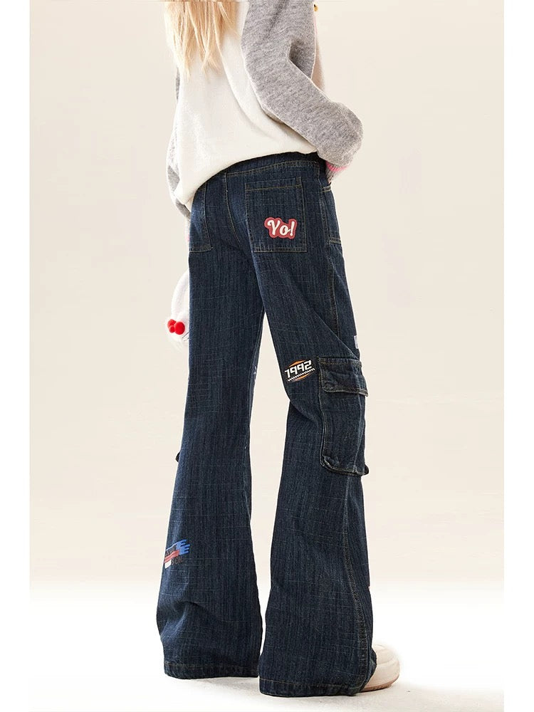 Natural and astringent design niche slightly flared workwear jeans for women in autumn and winter American vibe horn slimming long pants