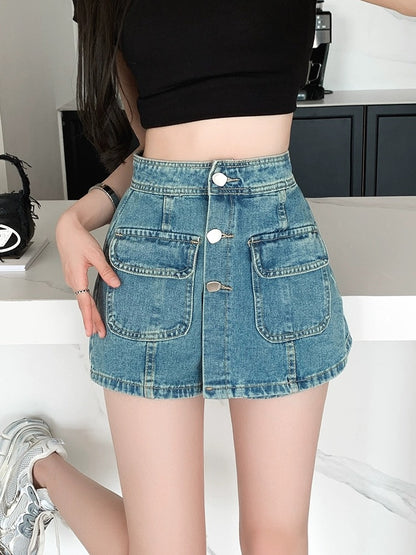 High-waisted denim short skirt for women summer thin 2024 new style small hot girl a-line hip pants skirt