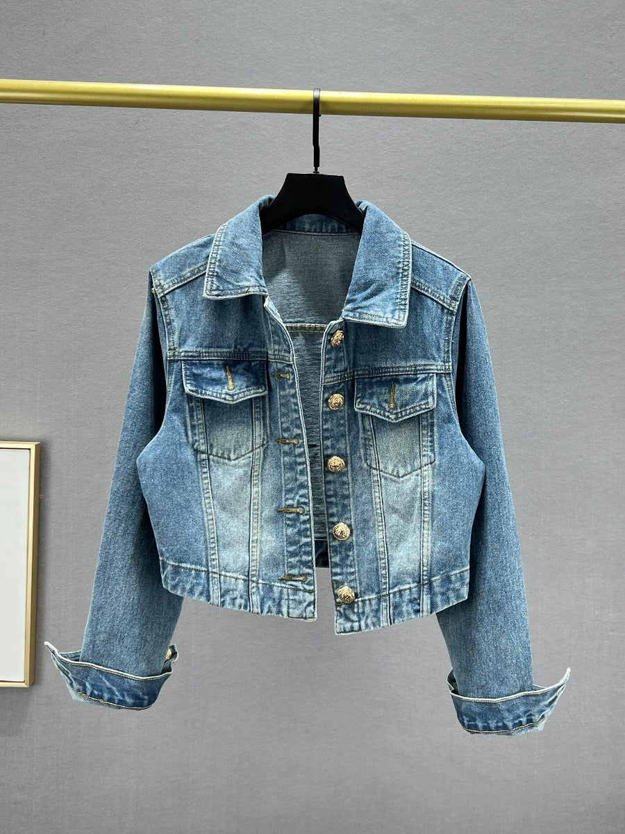 Short denim jacket for women 2024 new spring slim slim long-sleeved top for ins versatile and trendy