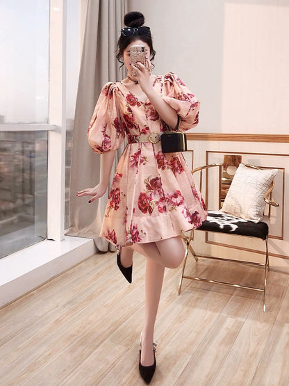 Waist-slimming sweet and spicy skirt slimming waist-slimming to reduce age 2024 spring new women's floral new Chinese style dress