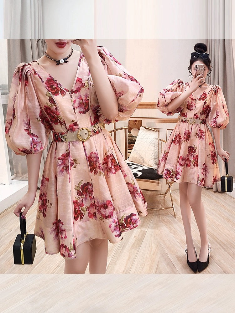 Waist-slimming sweet and spicy skirt slimming waist-slimming to reduce age 2024 spring new women's floral new Chinese style dress