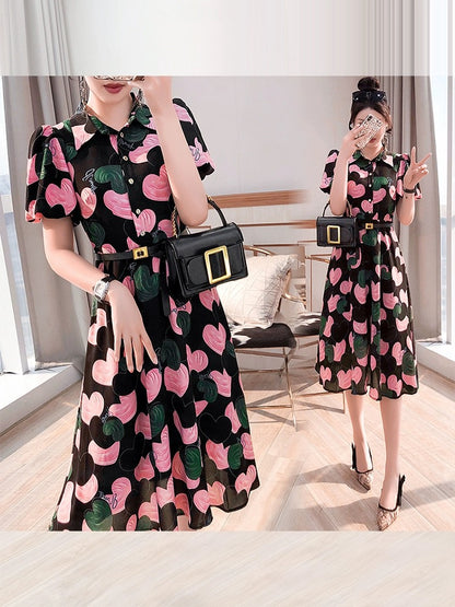 Artistic Skirt Summer Women's 2024 New Spring Clothes Mid-Length Temperament Light Luxury Retro Printed Shirt Dress