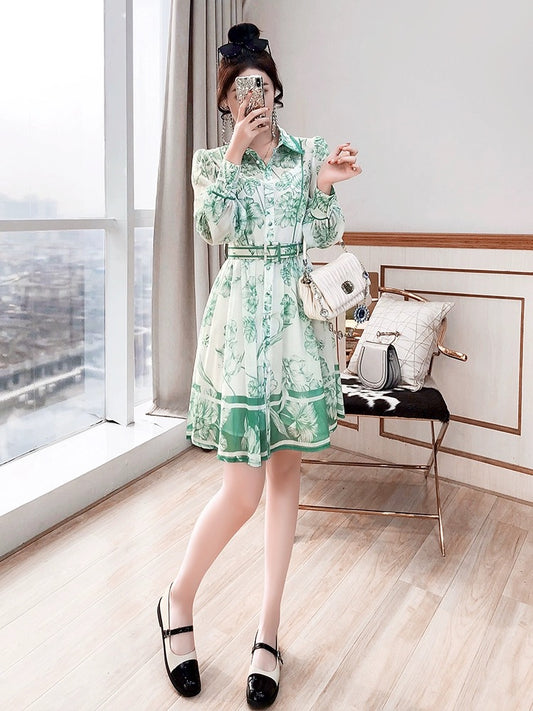 Mint Mambo style mint green spring shirt dress women's design niche high-end 2024 new chiffon dress