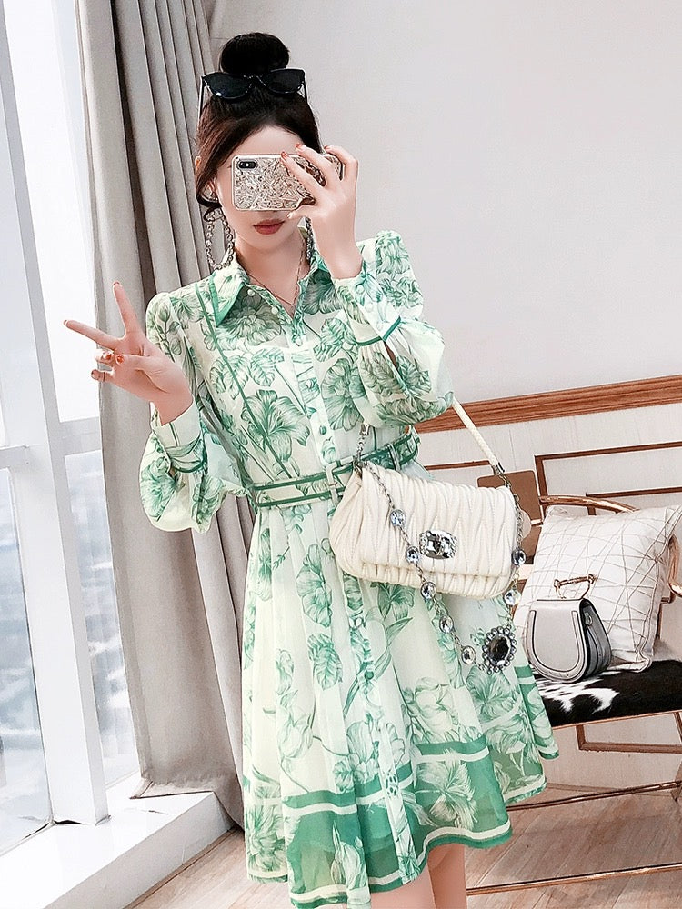 Mint Mambo style mint green spring shirt dress women's design niche high-end 2024 new chiffon dress