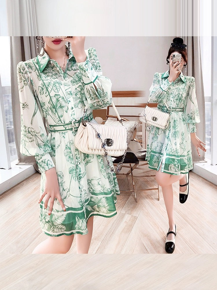 Mint Mambo style mint green spring shirt dress women's design niche high-end 2024 new chiffon dress