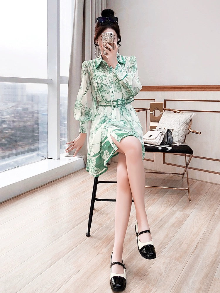 Mint Mambo style mint green spring shirt dress women's design niche high-end 2024 new chiffon dress