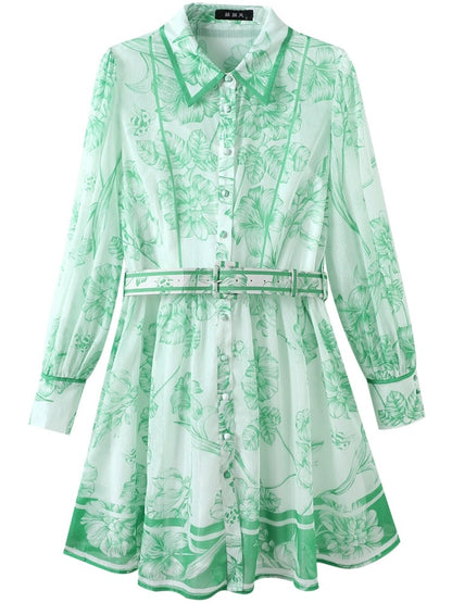 Mint Mambo style mint green spring shirt dress women's design niche high-end 2024 new chiffon dress