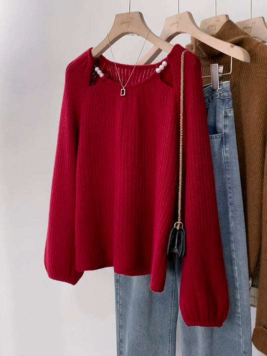 New Year Red Sweater Women's Autumn and Winter Thickened 2024 New Hot Style Lazy Style European Style Knitted Sweater Top